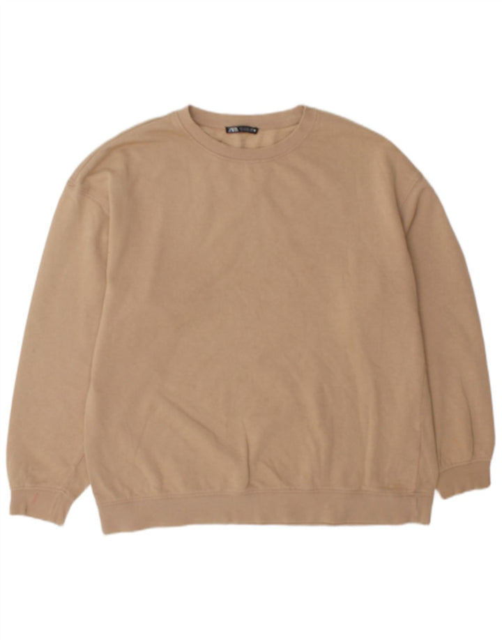 Zara Mens Sweatshirt Jumper Small Beige Cotton