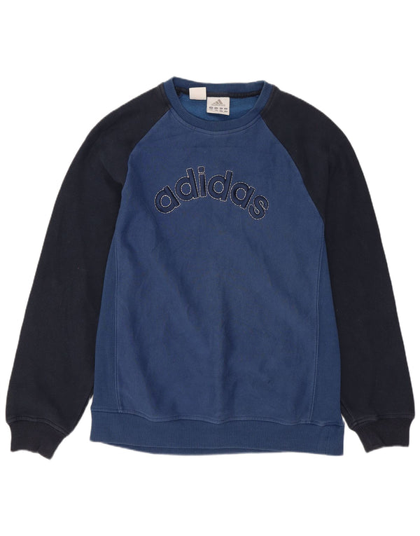 Adidas Boys Graphic Sweatshirt Jumper 13-14 Years Blue Colourblock Cotton