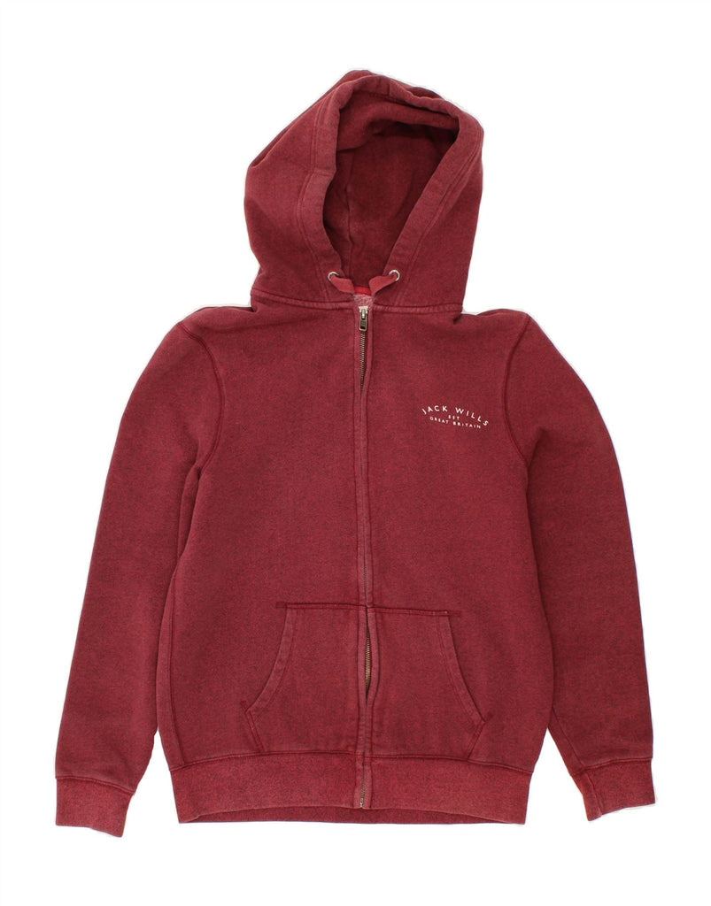 JACK WILLS Womens Graphic Zip Hoodie Sweater UK 16 Large Maroon Cotton Vintage Jack Wills and Second-Hand Jack Wills from Messina Hembry 