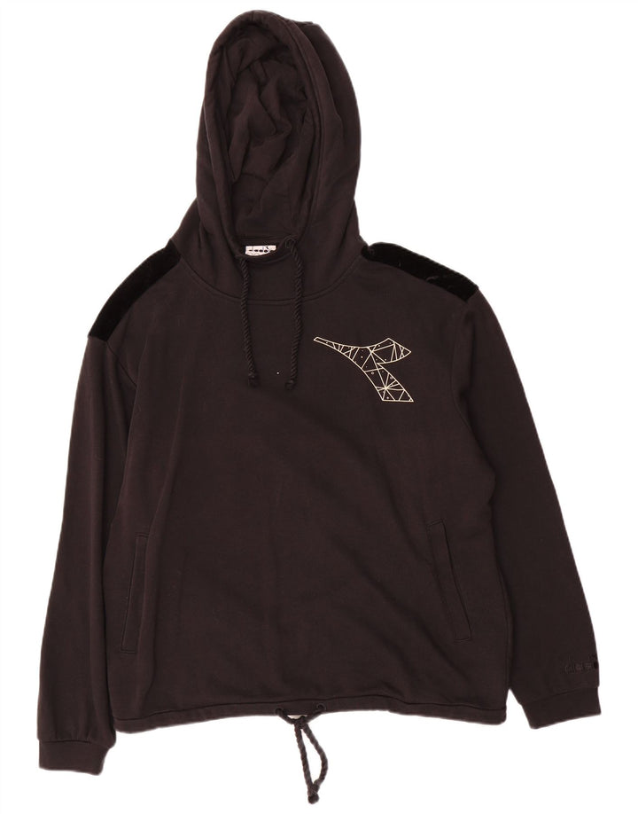DIADORA Womens Oversized Hoodie Jumper UK 14 Medium Grey Colourblock