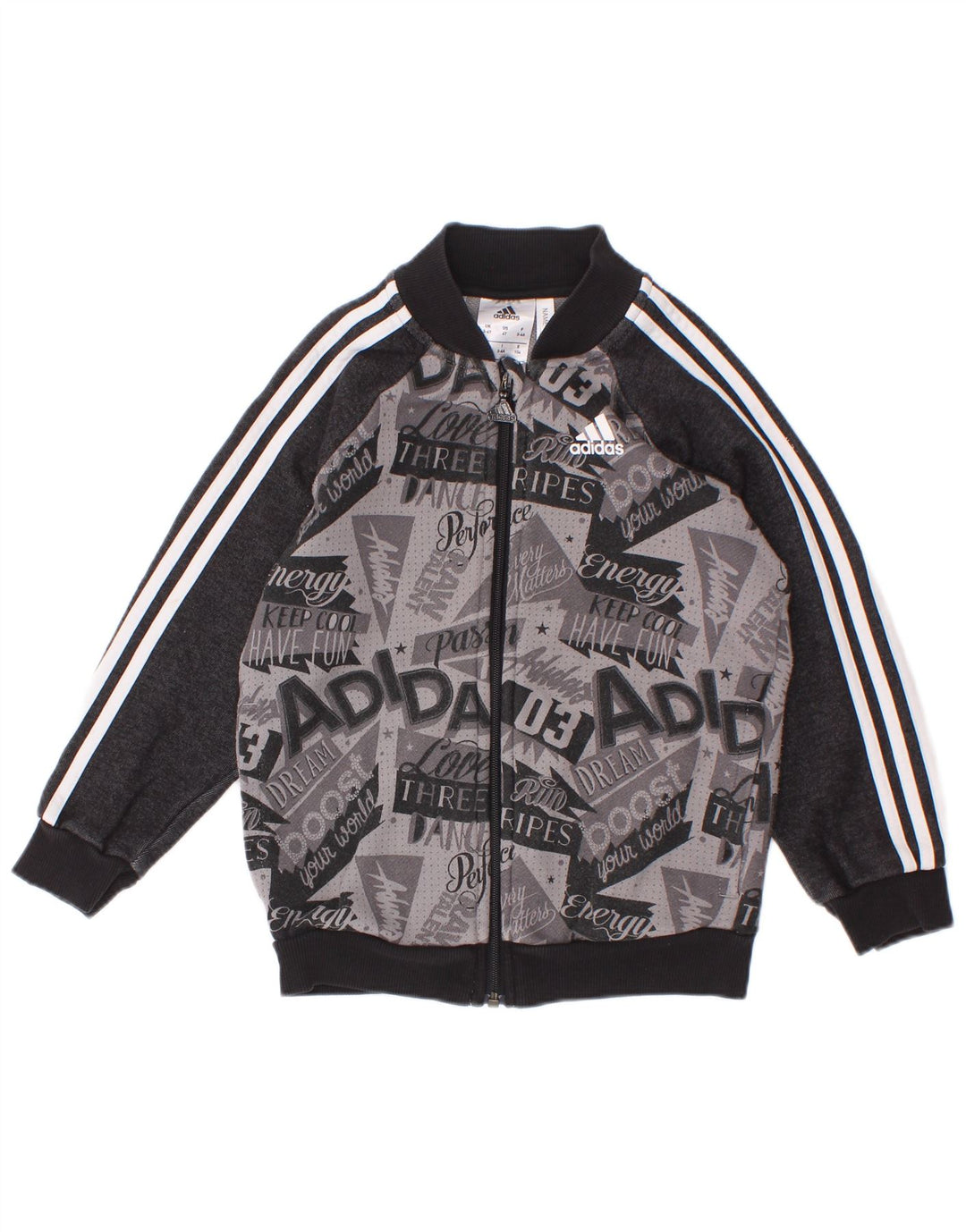 Adidas Boys Graphic Tracksuit Top Jacket 3-4 Years Grey Colourblock Cotton
