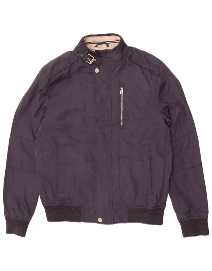 Zara Mens Bomber Jacket UK 40 Large Navy Blue Polyester