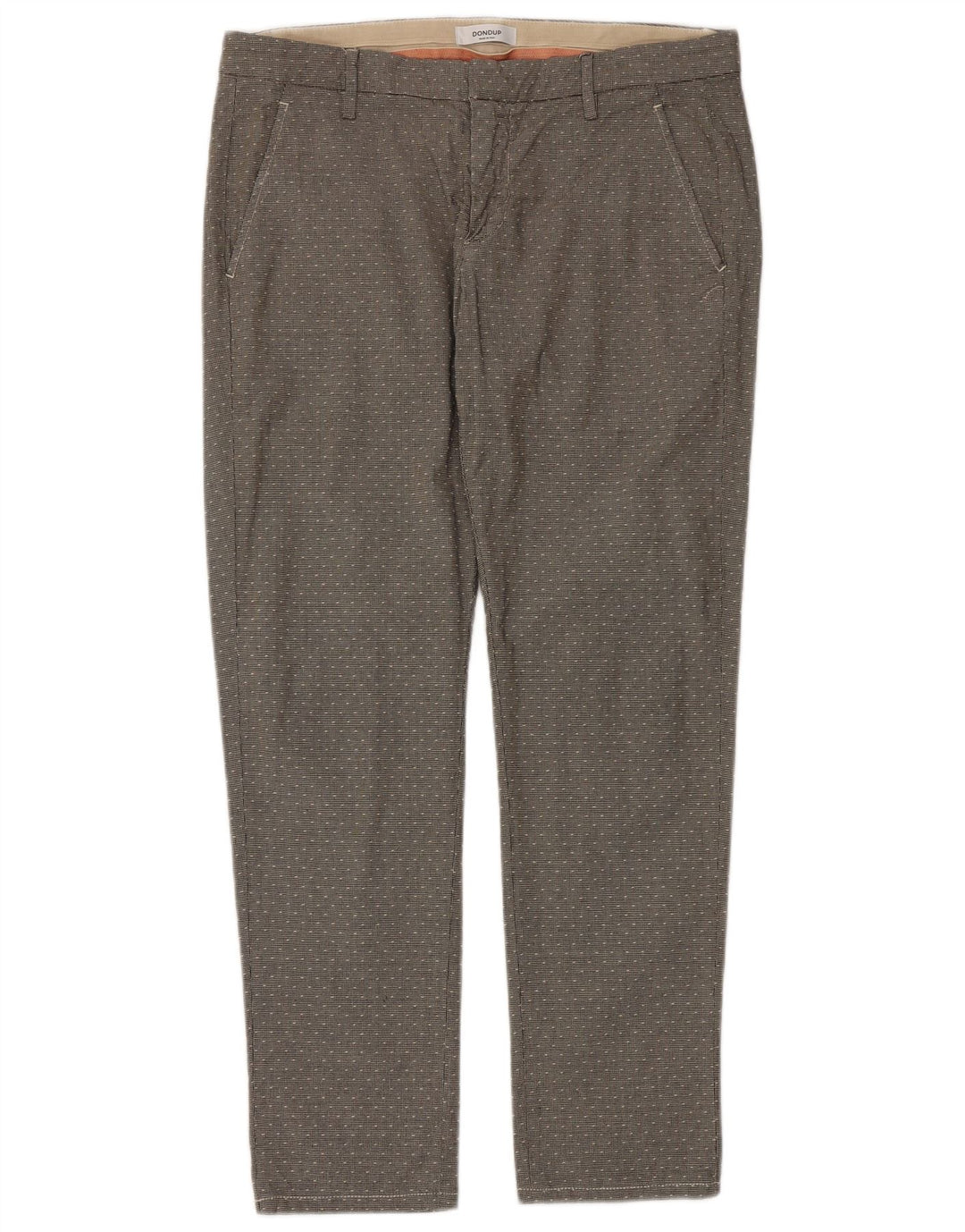 Dondup Mens Slim Chino Trousers W35 L30 Grey Houndstooth Cotton