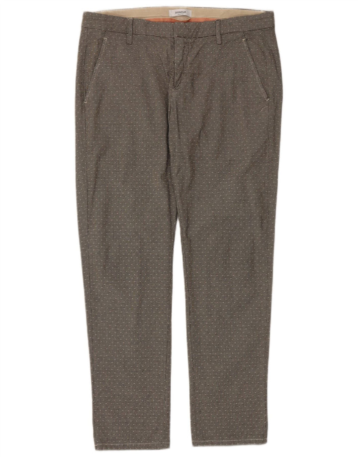 Dondup Mens Slim Chino Trousers W35 L30 Grey Houndstooth Cotton