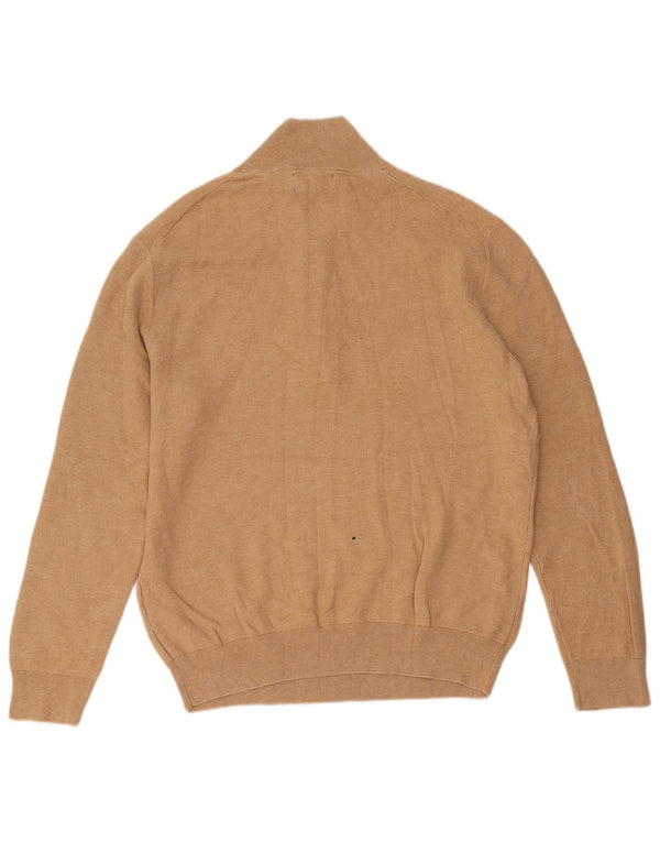 Polo Ralph Lauren Mens Zip Neck Jumper Sweater Large Beige Cotton