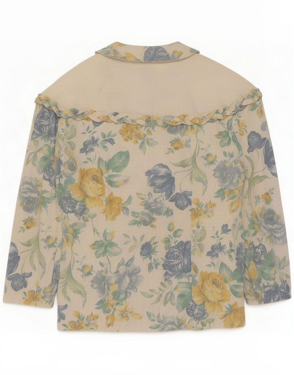 Vintage Womens 3/4 Sleeve Shirt Blouse UK 14 Medium White Floral