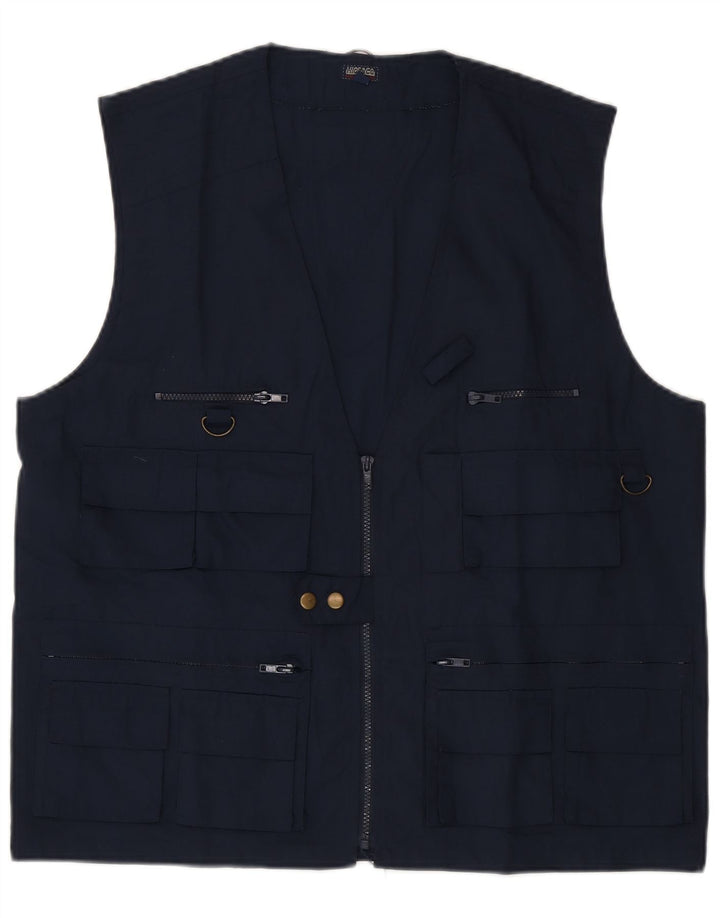 Vintage Mens Utility Gilet UK 42 XL Navy Blue Polyester