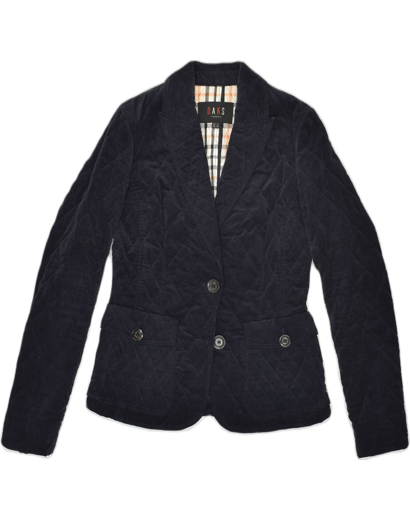 DAKS Womens 2 Button Blazer Jacket UK 8 Small Navy Blue Cotton | Vintage DAKS | Thrift | Second-Hand DAKS | Used Clothing | Messina Hembry 