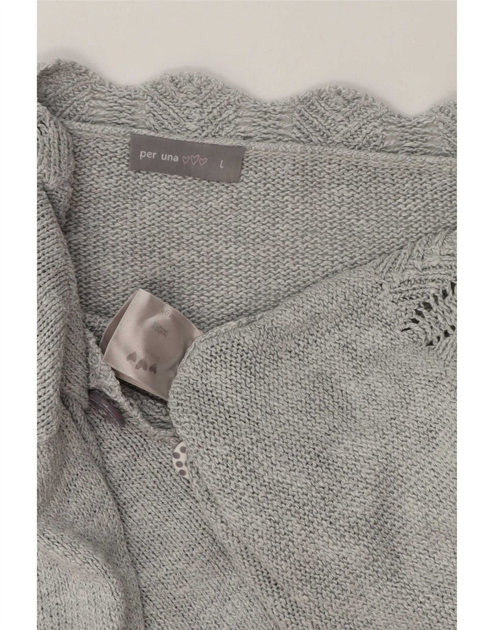 Marks & Spencer Womens Poplin V-Neck Jumper Sweater UK 16 Large Grey