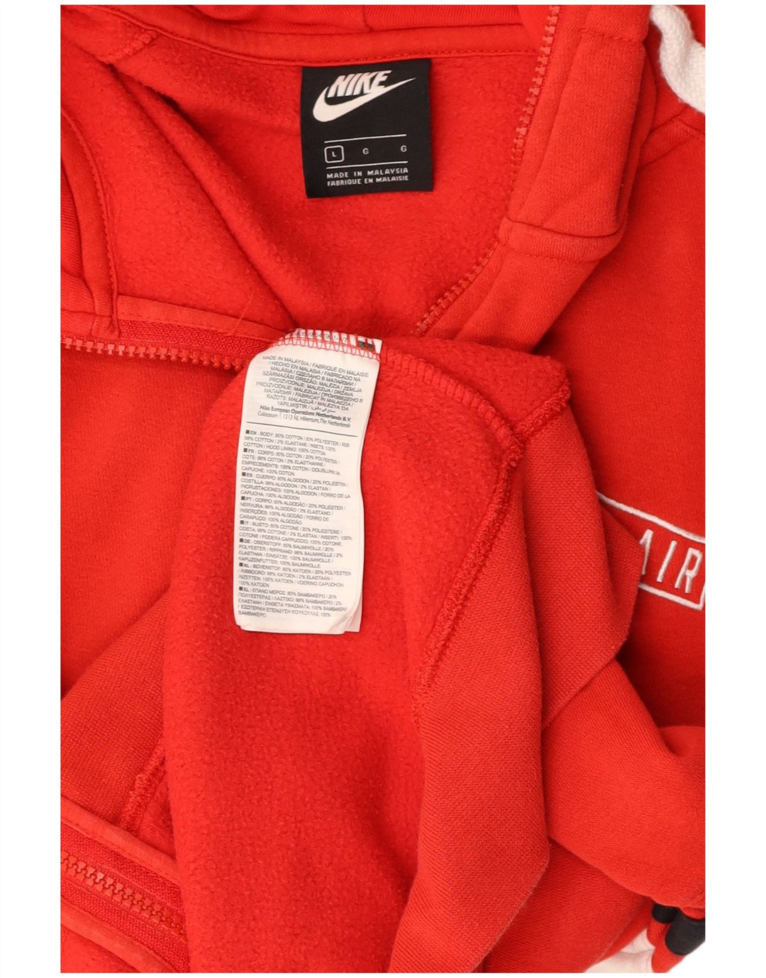 NIKE Mens Zip Hoodie Sweater Large Red Colourblock Cotton
