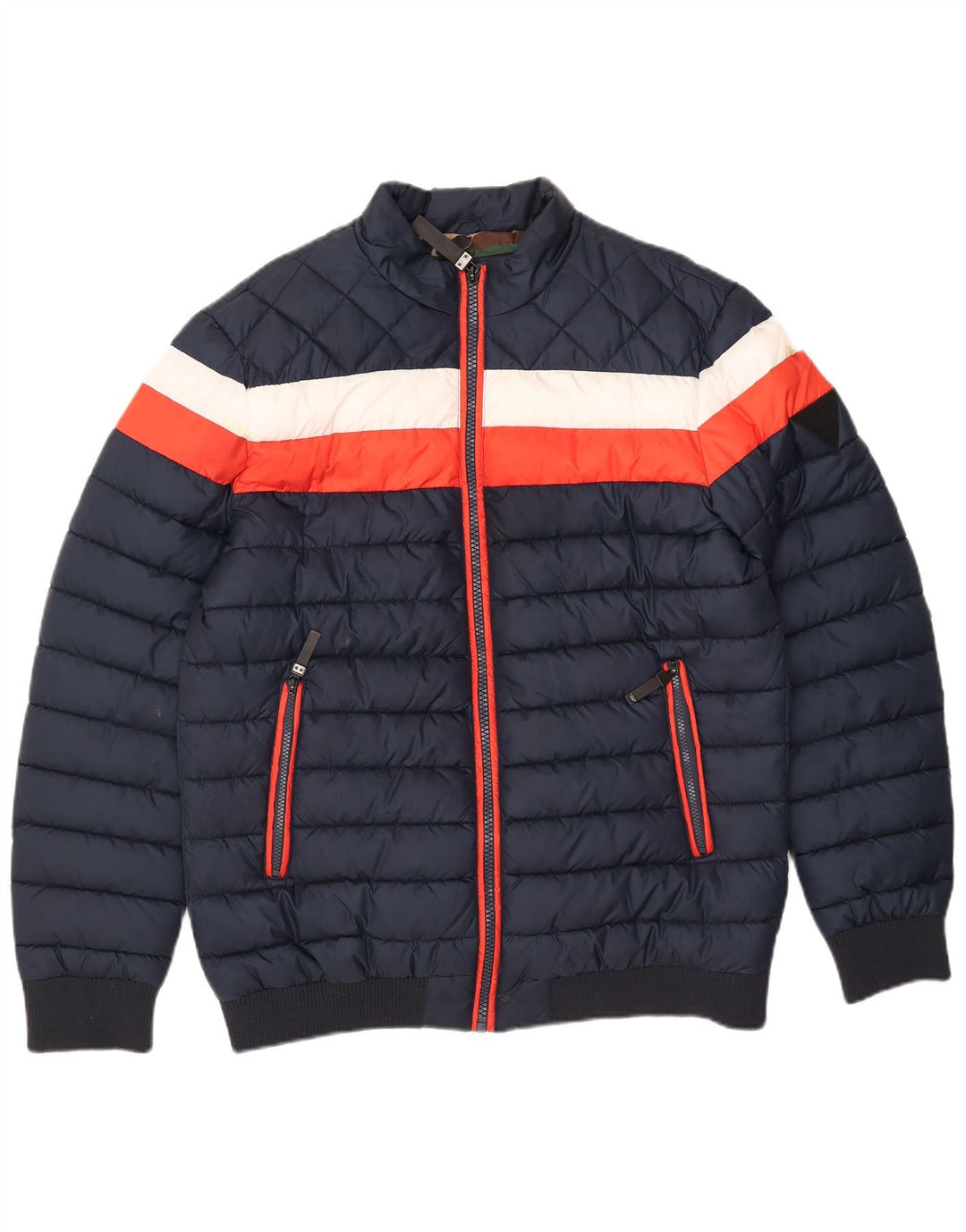 Guess Mens Padded Jacket UK 42 XL Navy Blue Colourblock Polyester