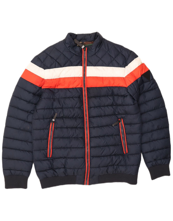 Guess Mens Padded Jacket UK 42 XL Navy Blue Colourblock Polyester