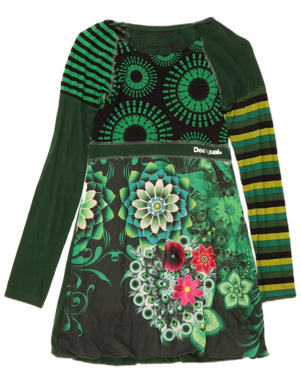 Desigual Girls Graphic Long Sleeve A-Line Dress 11-12 Years Green Floral