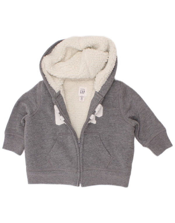 Gap Baby Boys Graphic Zip Hoodie Sweater 3-6 Months Grey Cotton