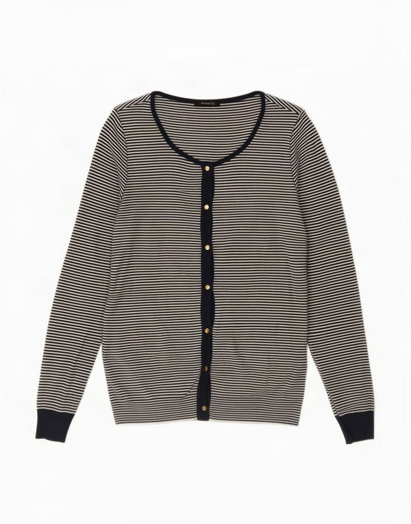 Massimo Dutti Womens Cardigan Sweater UK 12 Medium Navy Blue Striped Cotton