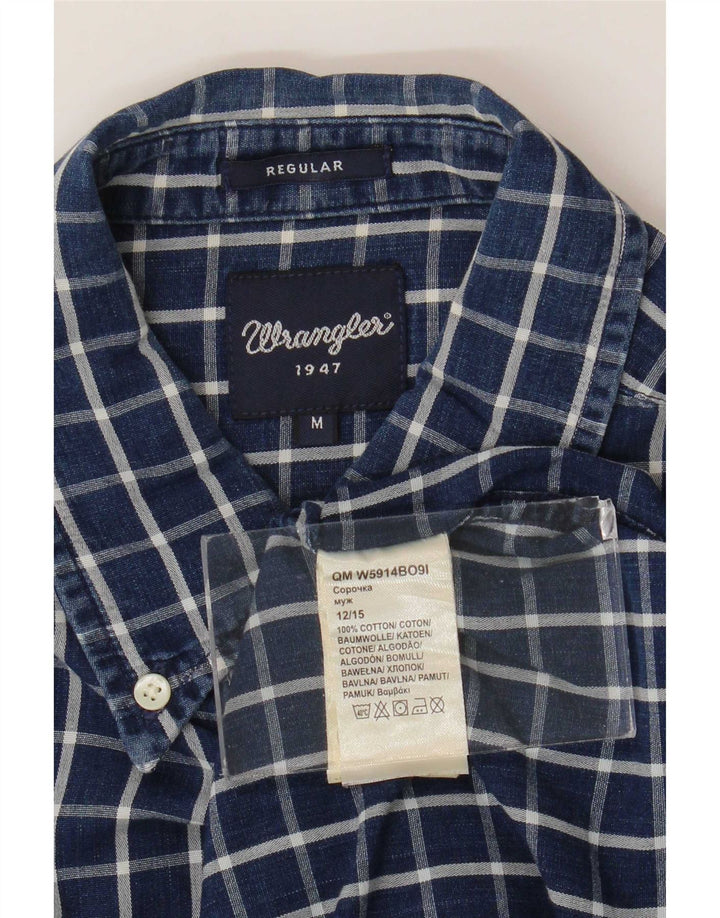 Wrangler Mens Regular Fit Shirt Medium Navy Blue Check Cotton