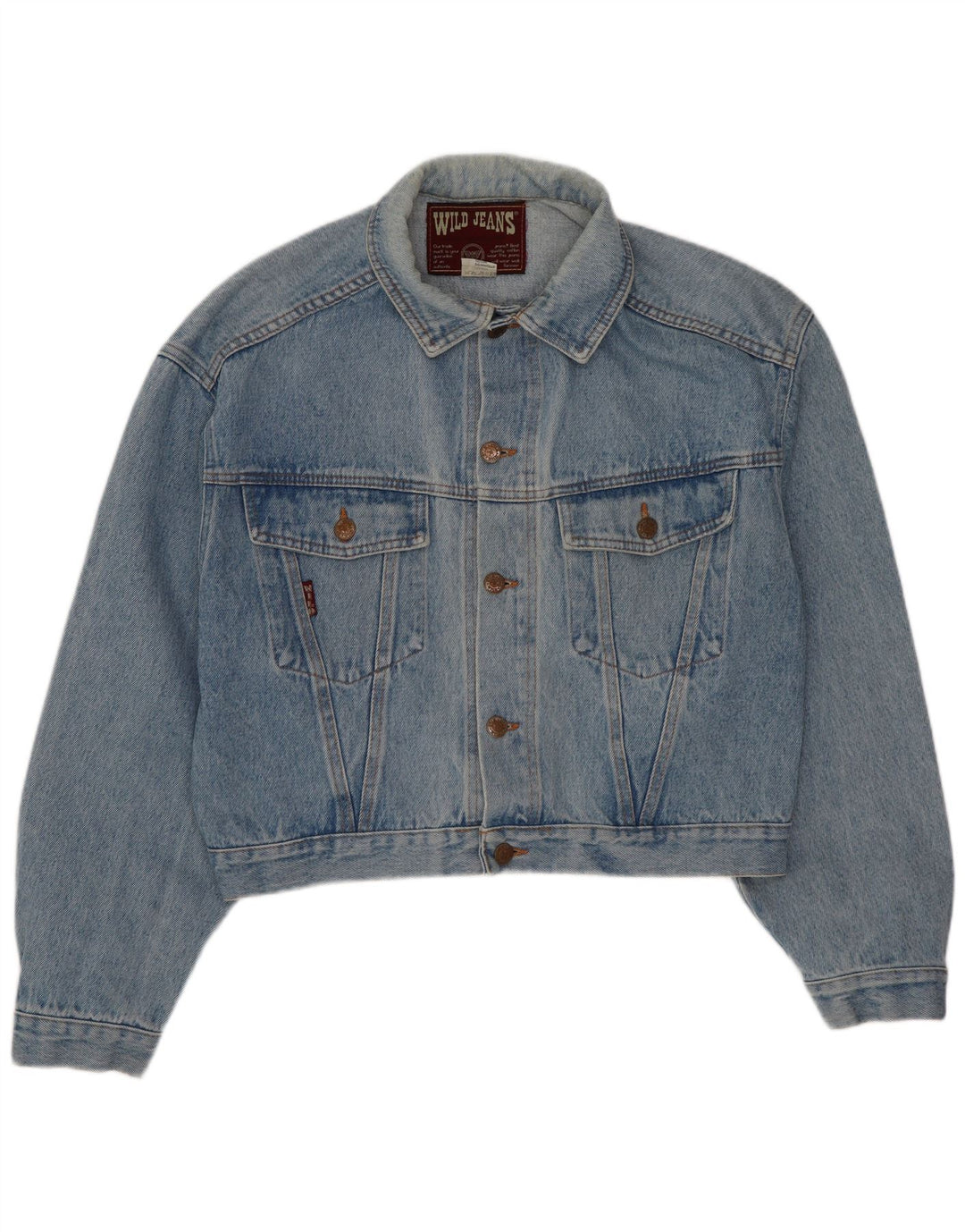 Wild Mens Crop Denim Jacket UK 38 Medium Blue Cotton
