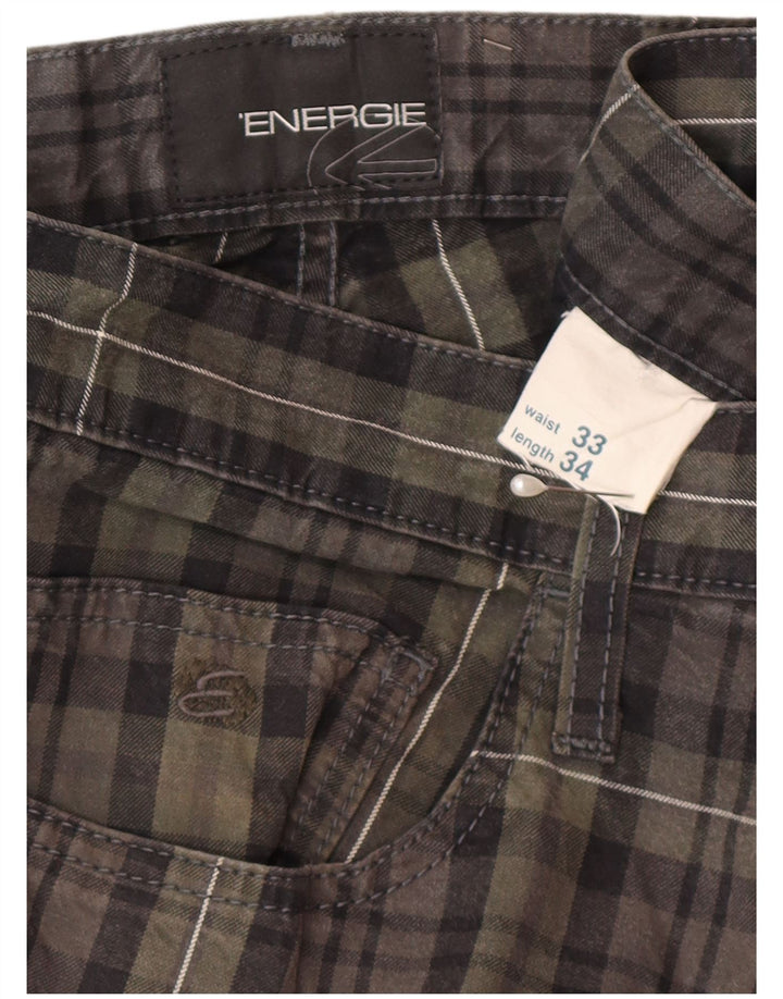 Energie Mens Straight Casual Trousers W33 L34 Khaki Check