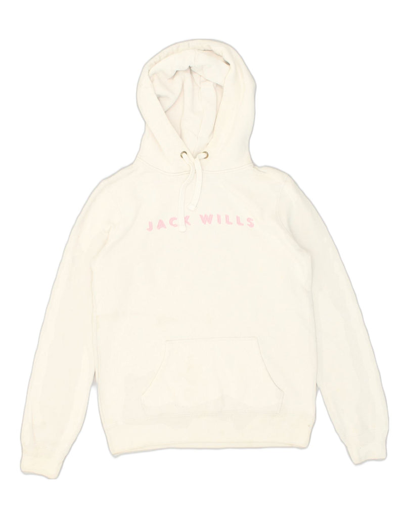 JACK WILLS Womens Graphic Hoodie Jumper UK 10 Small White Cotton | Vintage Jack Wills | Thrift | Second-Hand Jack Wills | Used Clothing | Messina Hembry 