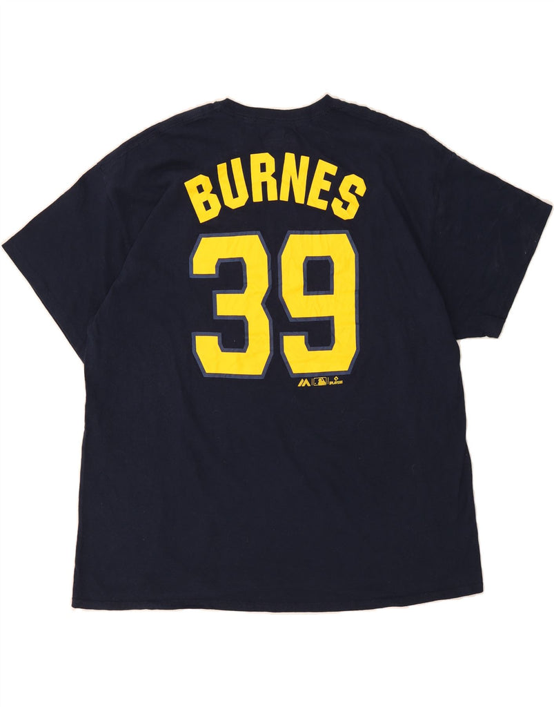 MAJESTIC Mens Milwaukee Brewers Graphic T-Shirt Top 2XL Navy Blue Vintage Majestic and Second-Hand Majestic from Messina Hembry 