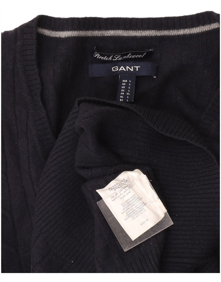 Gant Womens V-Neck Jumper Sweater UK 14 Large Navy Blue Wool