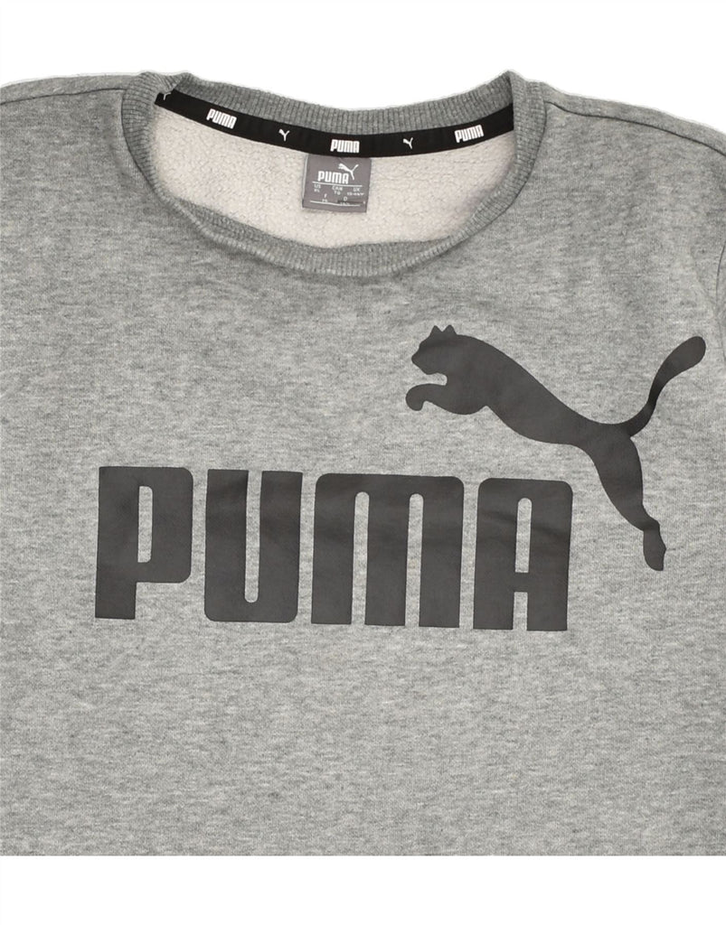 PUMA Boys Graphic Sweatshirt Jumper 13-14 Years Grey Cotton | Vintage Puma | Thrift | Second-Hand Puma | Used Clothing | Messina Hembry 