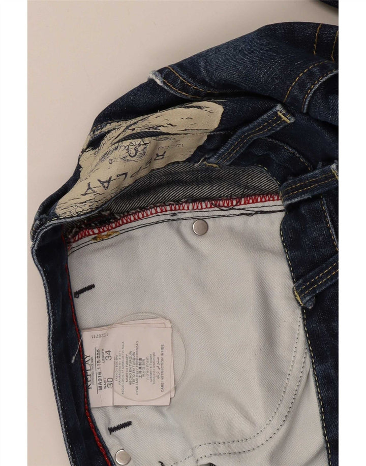 Replay Mens Tirmar Distressed Slim Jeans W30 L28 Blue Cotton