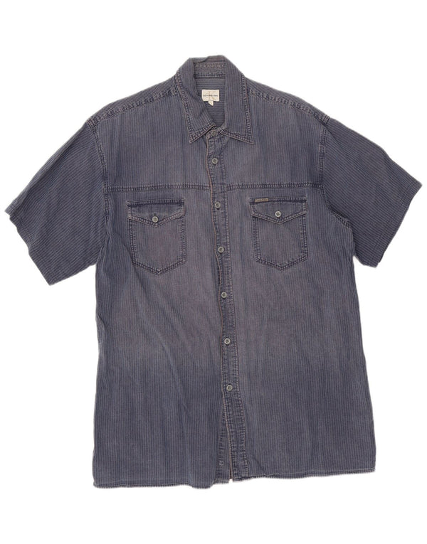 Calvin Klein Jeans Mens Short Sleeve Shirt XL Navy Blue Pinstripe