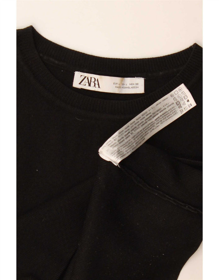 Zara Womens Crop Vest Top UK 14 Large Black Viscose