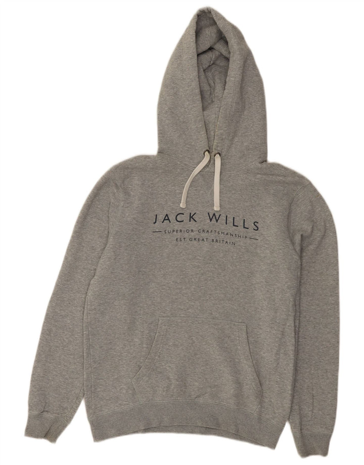 Jack Wills Mens Graphic Hoodie Jumper Small Grey Cotton