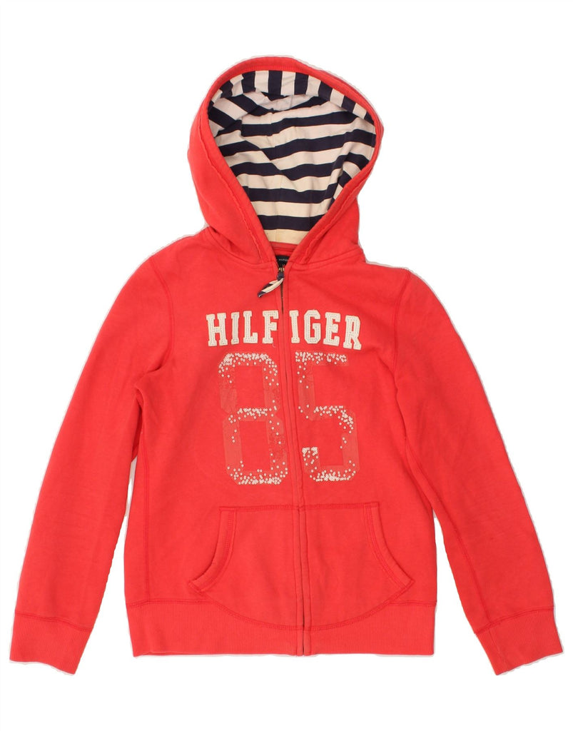 TOMMY HILFIGER Girls Tall Graphic Zip Hoodie Sweater 15-16 Years XL Red | Vintage Tommy Hilfiger | Thrift | Second-Hand Tommy Hilfiger | Used Clothing | Messina Hembry 