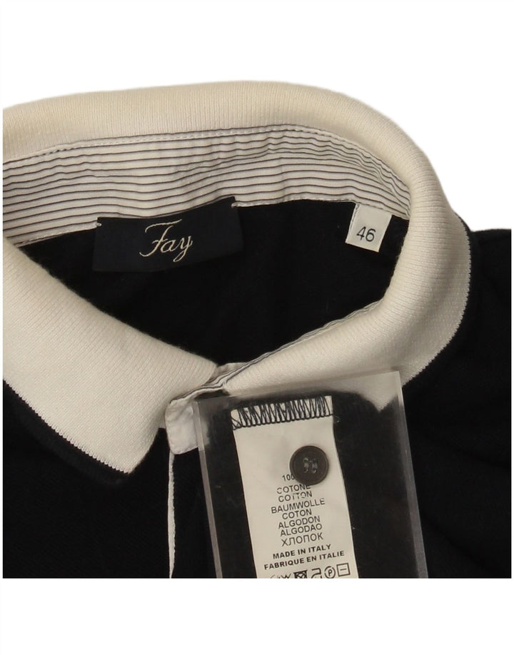 Fay Mens Polo Shirt IT 46 Small Navy Blue Colourblock Cotton