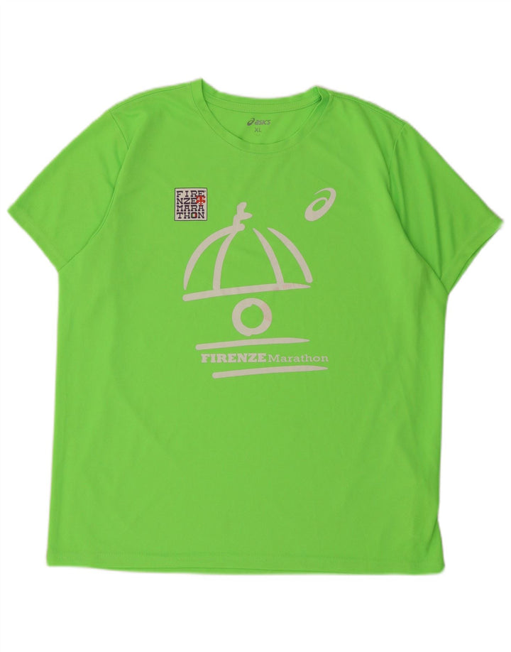 Asics Mens Graphic T-Shirt Top XL Green Polyester