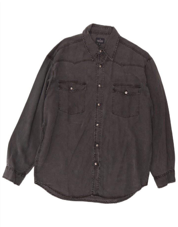 Trussardi Jeans Mens Denim Shirt Medium Grey Tencel