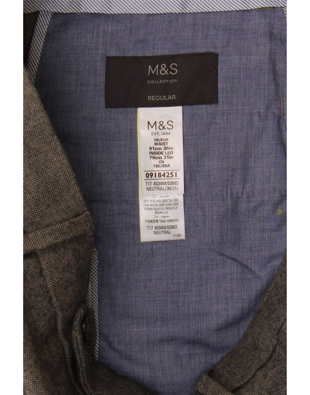 Marks & Spencer Mens Straight Regular Suit Trousers W36 L31 Grey Polyester
