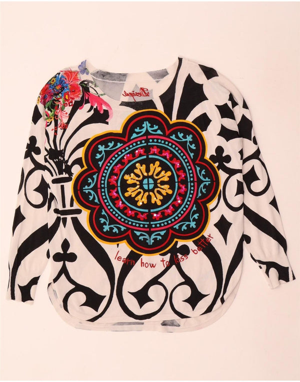 Desigual Womens Graphic Boat Neck Jumper Sweater UK 10 Small Multicoloured