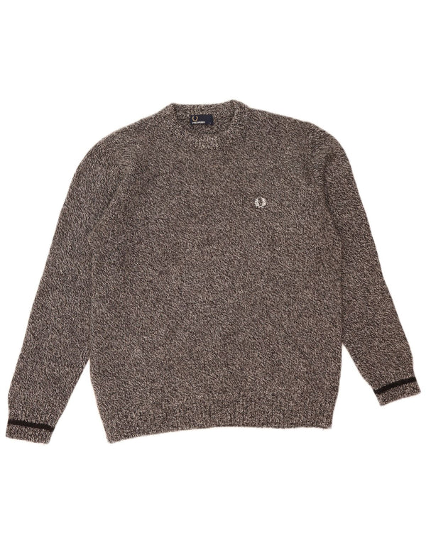Fred Perry Mens Crew Neck Jumper Sweater Large Grey Flecked Wool