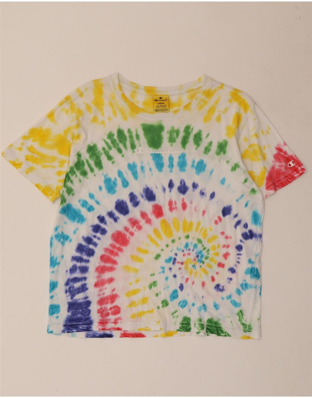 CHAMPION Womens T-Shirt Top UK 16 Large Multicoloured Tie Dye Cotton