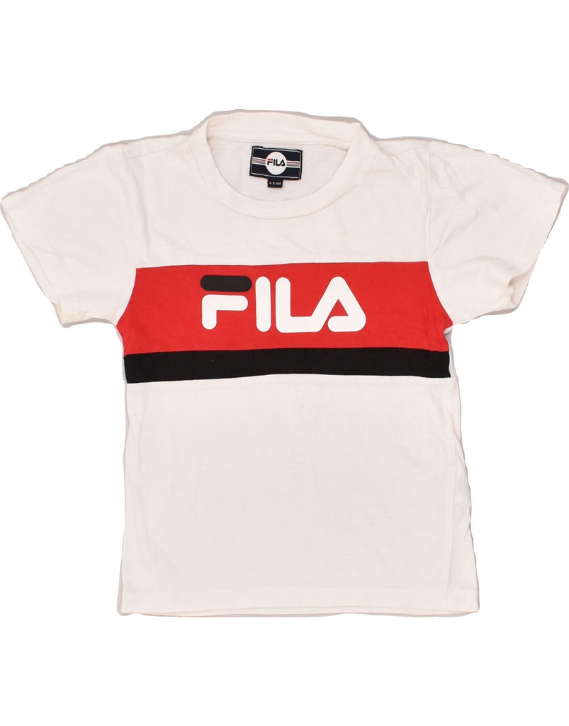 FILA Boys Graphic T-Shirt Top 4-5 Years Off White Cotton | Vintage Fila | Thrift | Second-Hand Fila | Used Clothing | Messina Hembry 