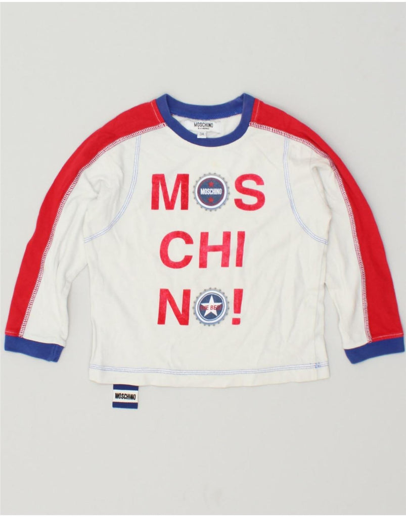 MOSCHINO Boys Graphic Top Long Sleeve 2-3 Years White Colourblock Cotton | Vintage Moschino | Thrift | Second-Hand Moschino | Used Clothing | Messina Hembry 