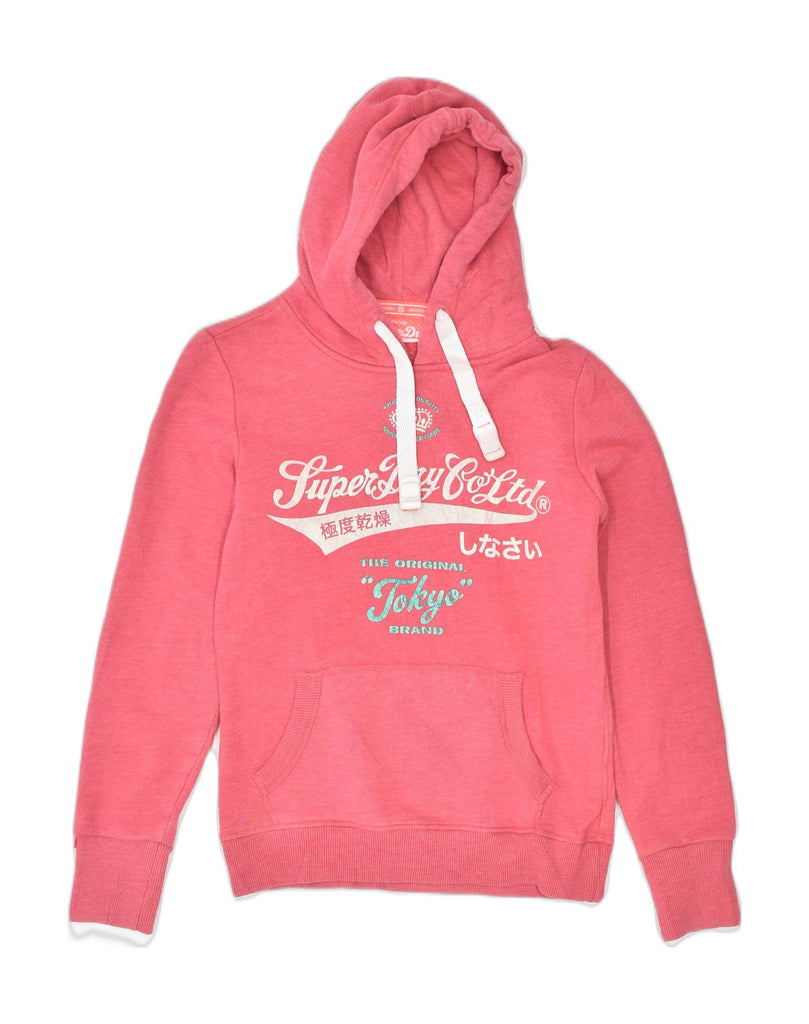 SUPERDRY Womens Graphic Hoodie Jumper UK 10 Small Pink Cotton Sports | Vintage | Thrift | Second-Hand | Used Clothing | Messina Hembry 