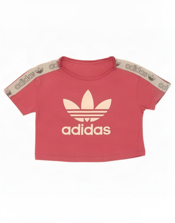 Adidas Womens Crop Graphic T-Shirt Top UK 8 Small Pink Colourblock Cotton