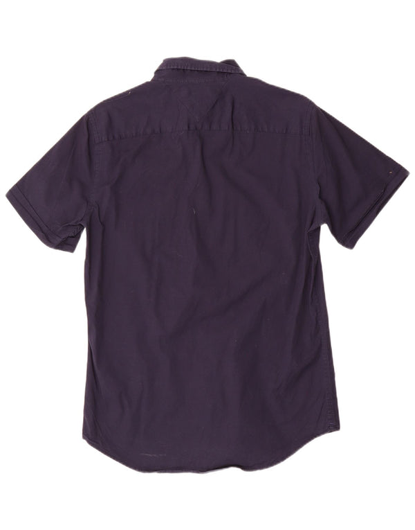 Tommy Hilfiger Mens Short Sleeve Slim Fit Shirt Medium Navy Blue Cotton