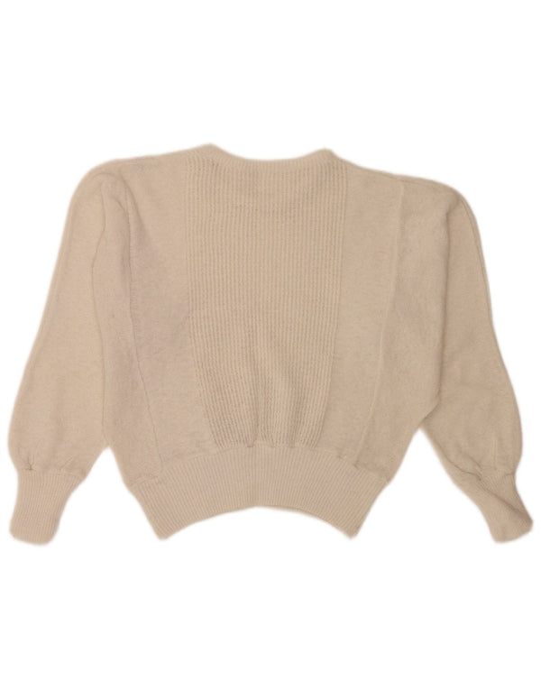 Vintage Womens Crop Batwing Crew Neck Jumper Sweater UK 14 Large Off White