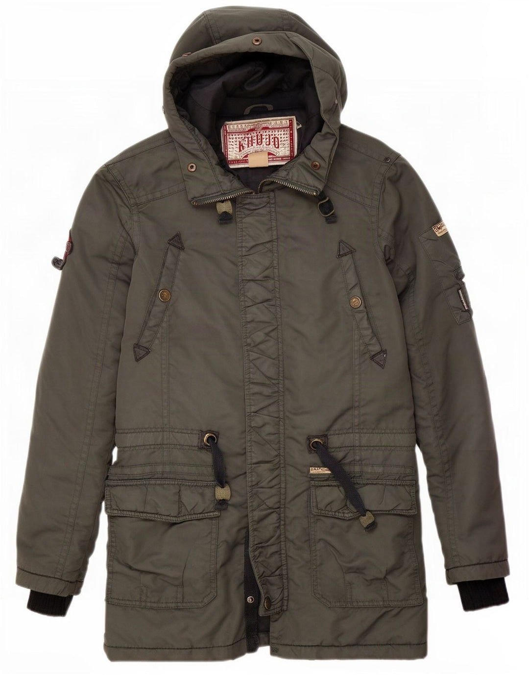 KHUJO Mens Hooded Parka Jacket UK 36 Small Green Polyester