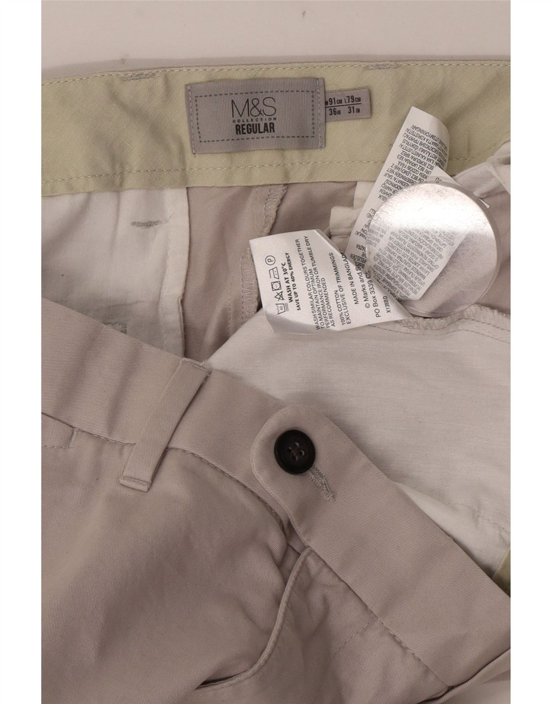Marks & Spencer Mens Straight Suit Trousers W36 L31 Beige Cotton