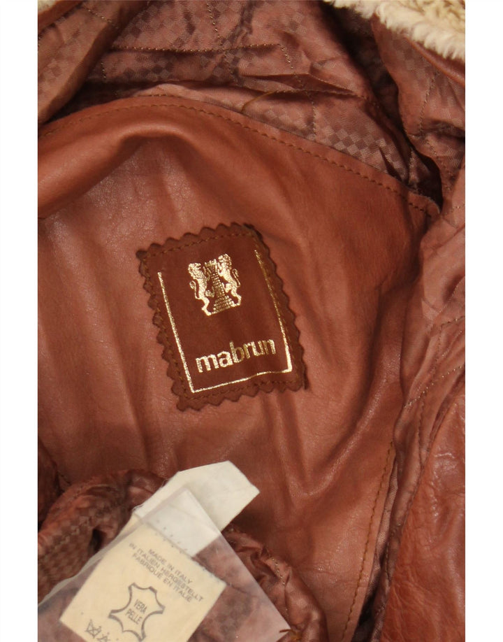 Mabrun Mens Military Leather Jacket IT 54 2XL Brown Leather
