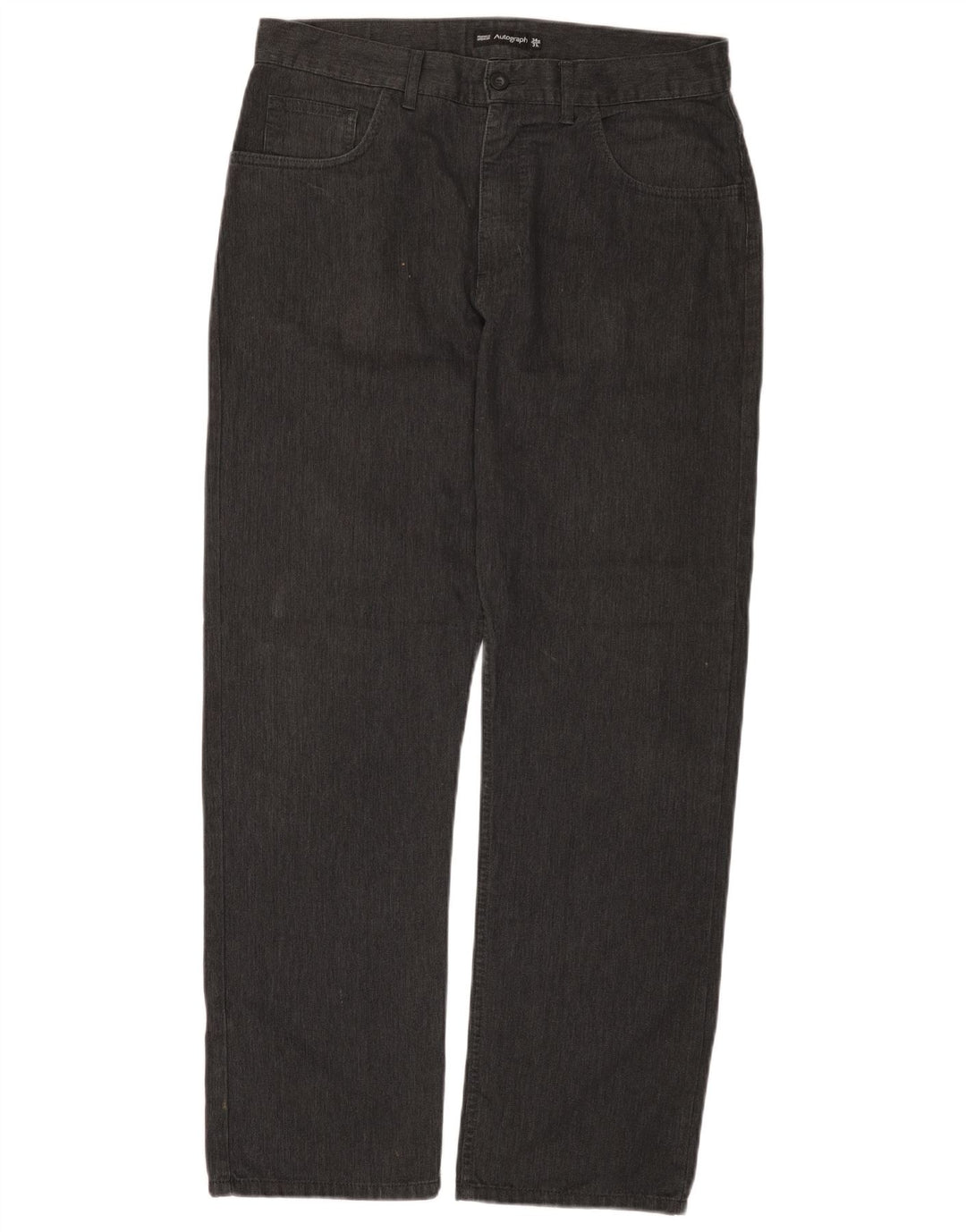Marks & Spencer Mens Straight Casual Trousers W34 L31 Grey Herringbone