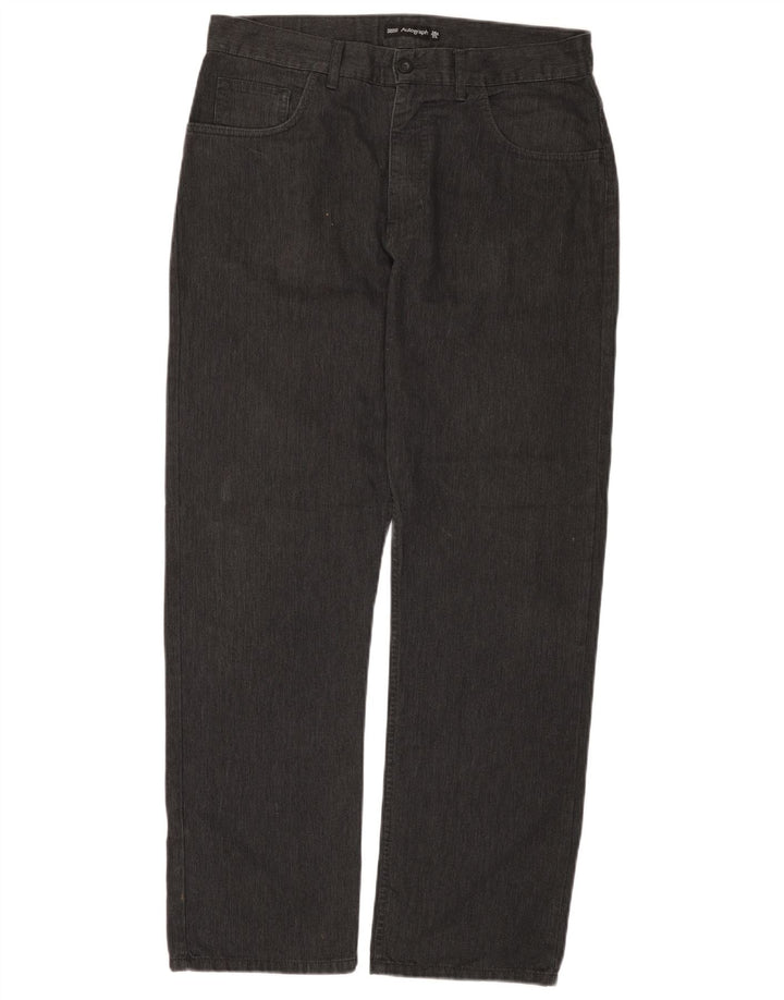 Marks & Spencer Mens Straight Casual Trousers W34 L31 Grey Herringbone