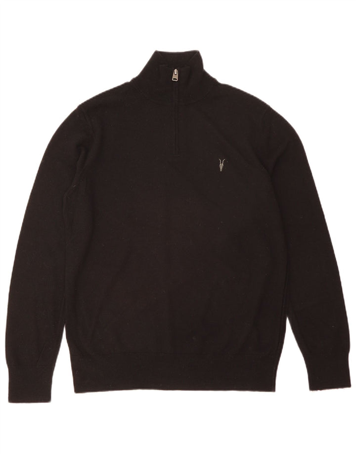 All Saints Mens Zip Neck Jumper Sweater Medium Black